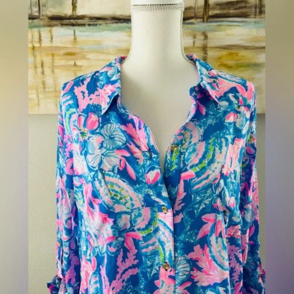 NWT Lilly Pulitzer Natalie Coverup Blue Tang Sitting Seaside size XL - Picture 5 of 5